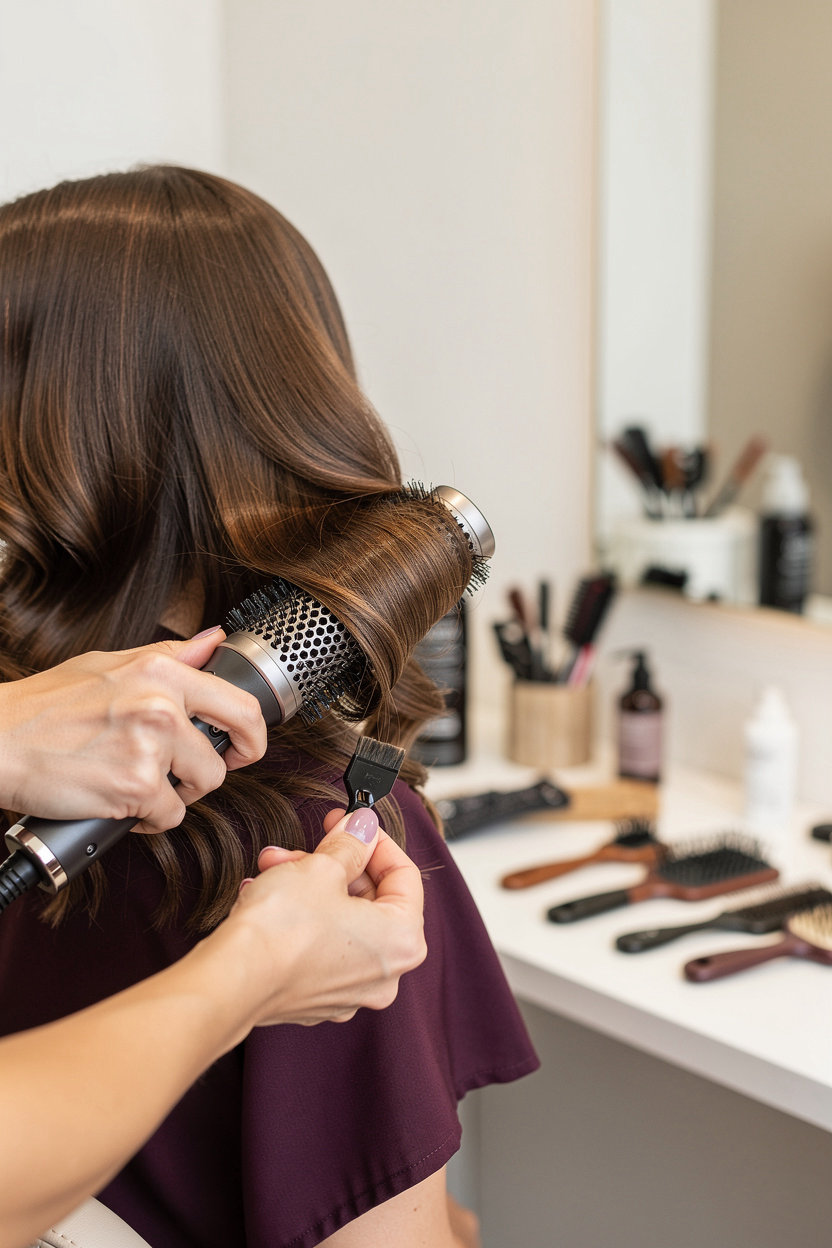 Bella Hair Studio Phoenix blowout styling, a polished blow dry with smooth, voluminous hair for everyday wear and special occasions